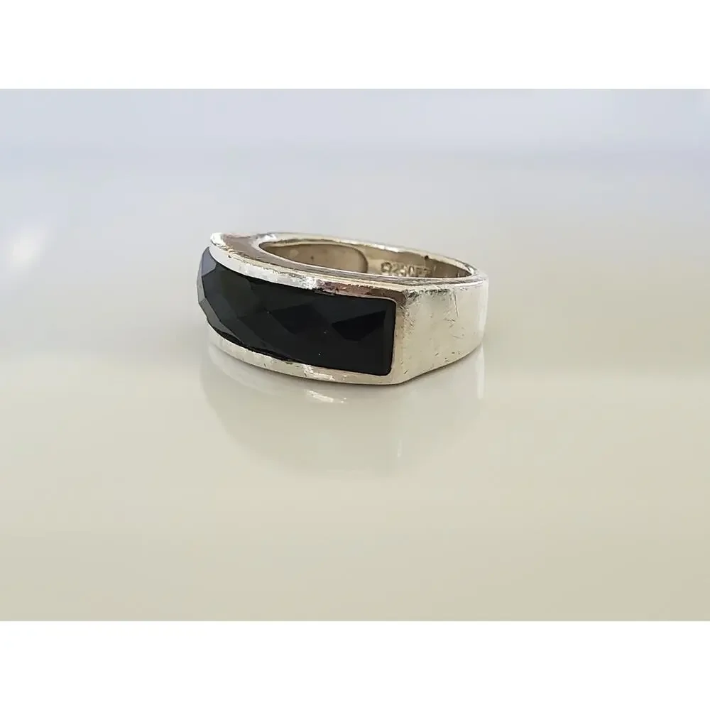 Vintage CFJ Sterling Silver Onyx Ring Band